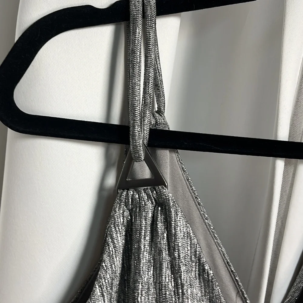 Calvin Klein Metallic Silver Spaghetti Strap evening Dress Size 4 - Picture 5 of 9